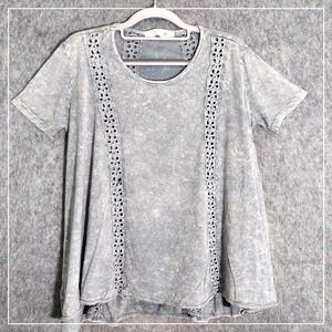 Anthropologie The Impeccable Pig Top S Embroidered Swing Acid Wash Boho Festival